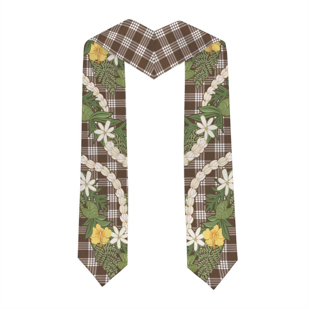 Aloha Puakenikeni Anthurium Pikake Lei Graduation Stole Chocolate Hawaiian Palaka Pattern