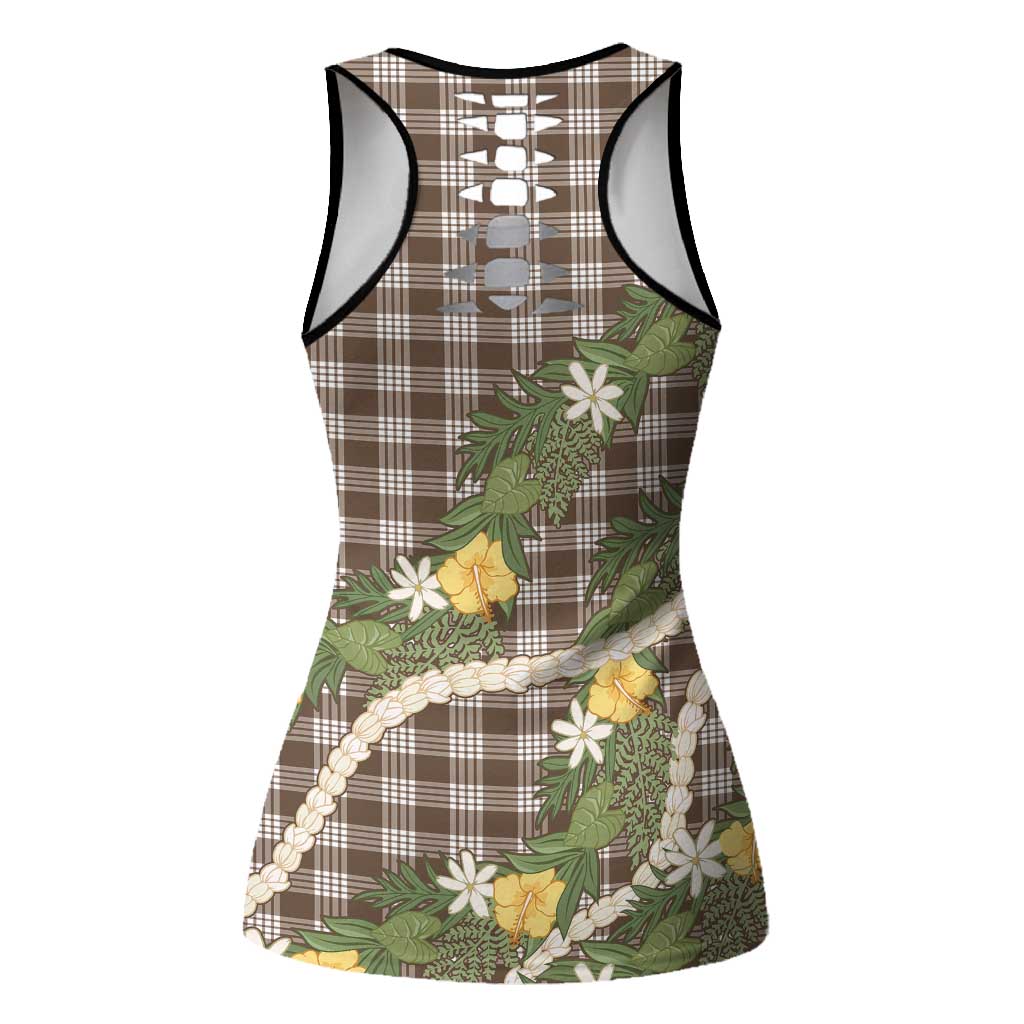 Aloha Puakenikeni Anthurium Pikake Lei Hollow Tank Top Chocolate Hawaiian Palaka Pattern