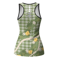 Aloha Puakenikeni Anthurium Pikake Lei Hollow Tank Top Green Hawaiian Palaka Pattern LT9 - Polynesian Pride