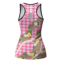 Aloha Puakenikeni Anthurium Pikake Lei Hollow Tank Top Tropical Pink Hawaiian Palaka Pattern
