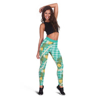 Aloha Puakenikeni Anthurium Pikake Lei Leggings Marine Hawaiian Palaka Pattern