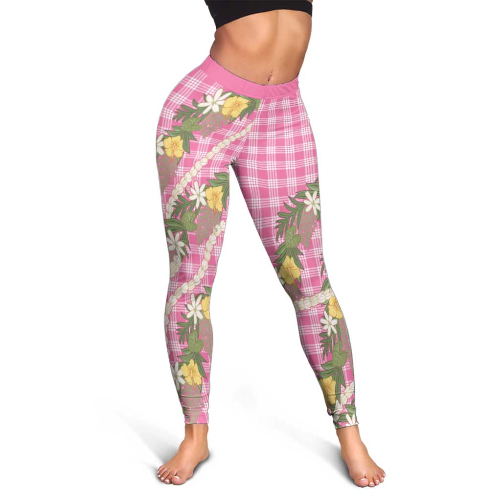 Aloha Puakenikeni Anthurium Pikake Lei Leggings Tropical Pink Hawaiian Palaka Pattern