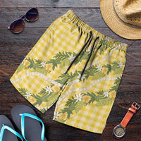 Aloha Puakenikeni Anthurium Pikake Lei Shorts for Men Gold Hawaiian Palaka Pattern LT9 Gold - Polynesian Pride