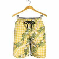 Aloha Puakenikeni Anthurium Pikake Lei Shorts for Men Gold Hawaiian Palaka Pattern LT9 - Polynesian Pride