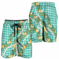 Aloha Puakenikeni Anthurium Pikake Lei Shorts for Men Marine Hawaiian Palaka Pattern
