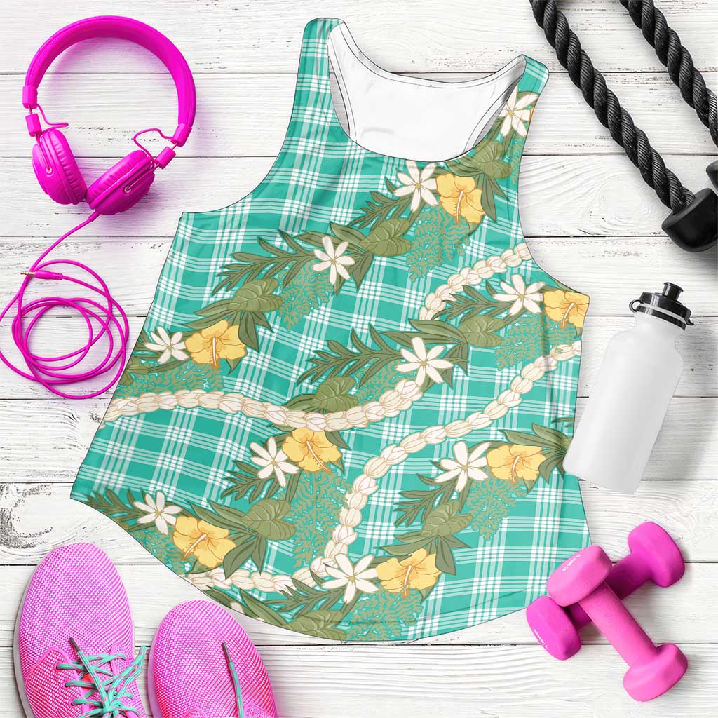 Aloha Puakenikeni Anthurium Pikake Lei Women Racerback Tank Marine Hawaiian Palaka Pattern
