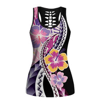 Aloha Vintage Hibiscus Lei Seamless Pattern Hollow Tank Top - Polynesian Pride