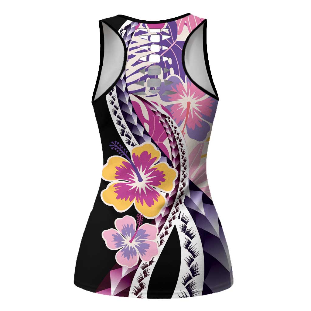 Aloha Vintage Hibiscus Lei Seamless Pattern Hollow Tank Top - Polynesian Pride