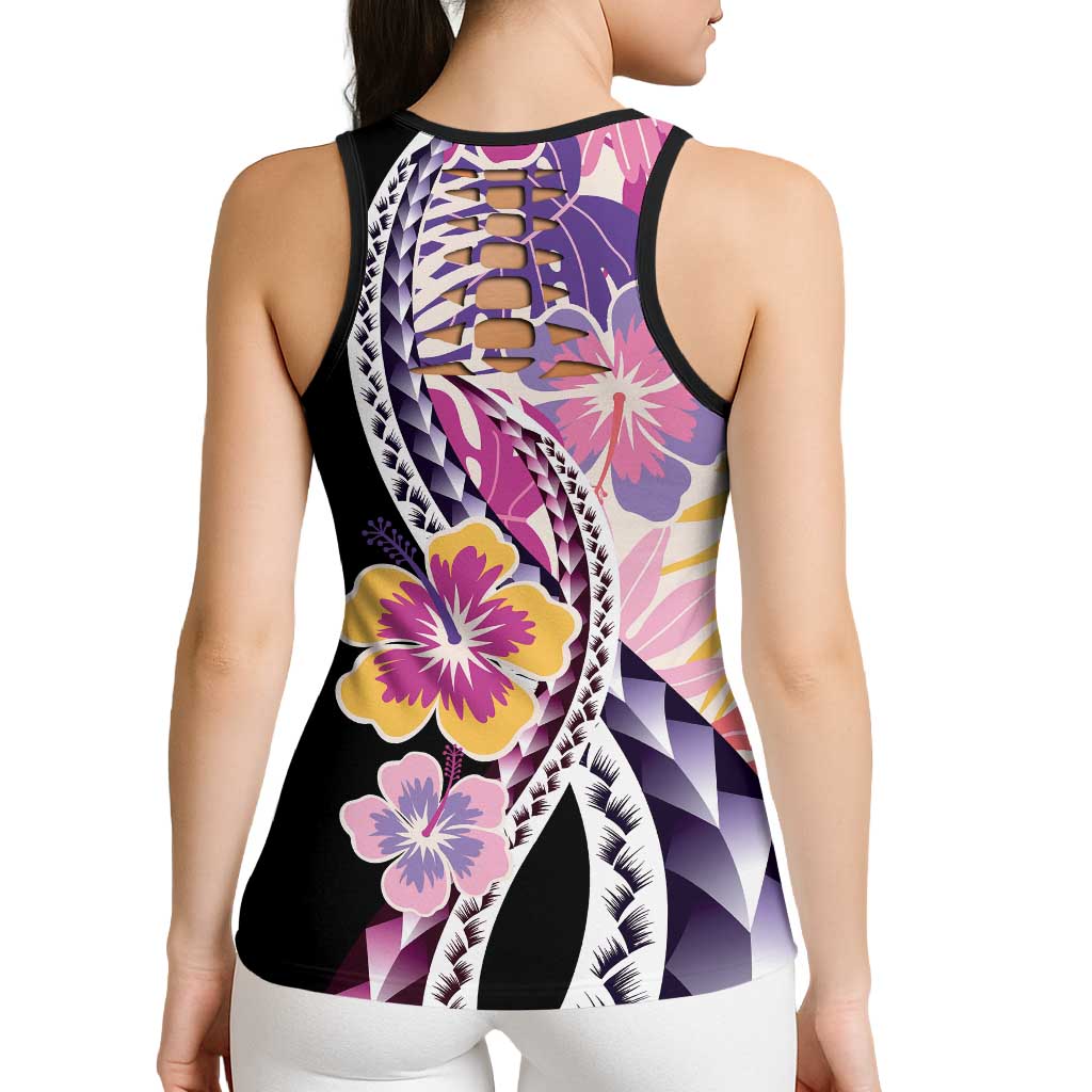 Aloha Vintage Hibiscus Lei Seamless Pattern Hollow Tank Top - Polynesian Pride