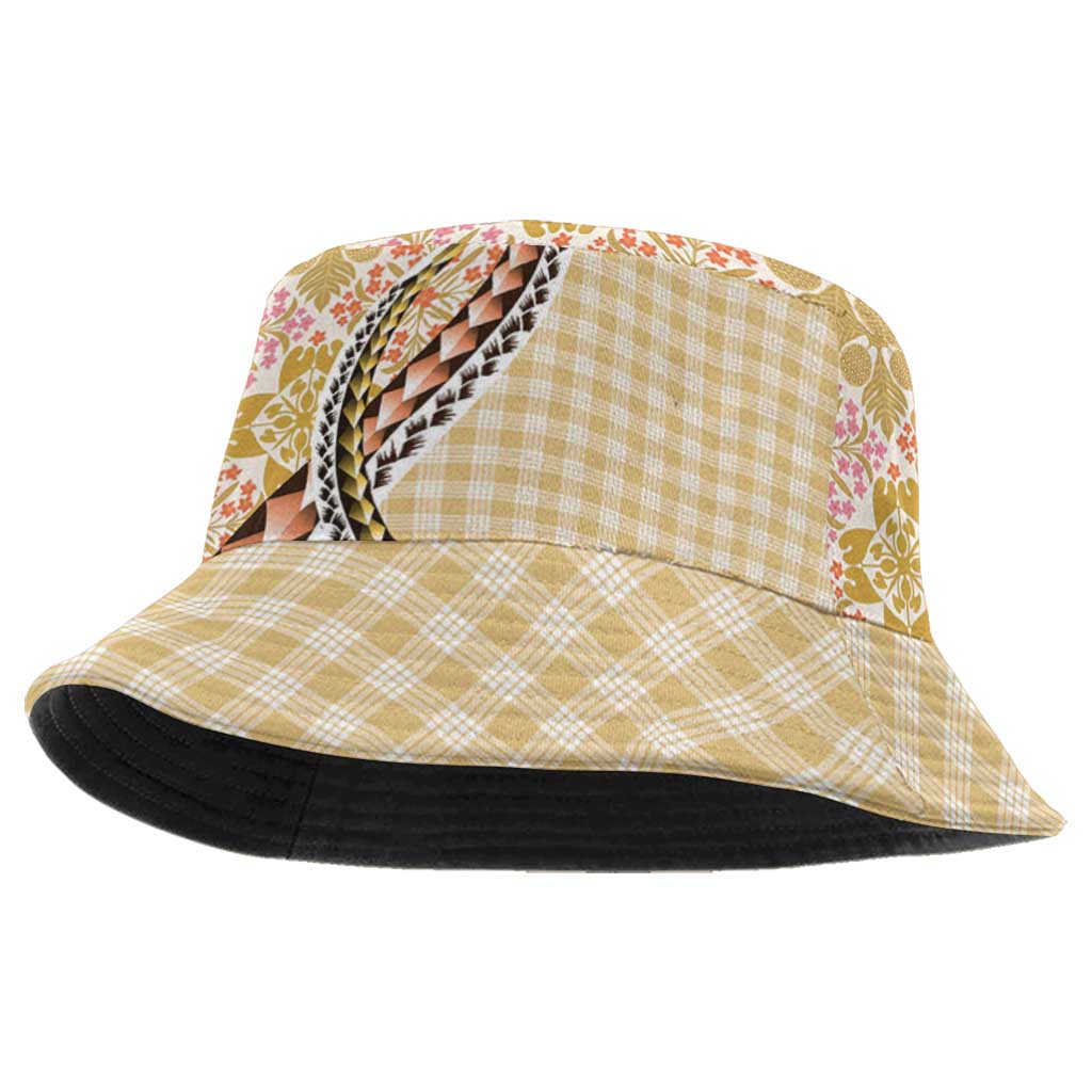 Aloha Vintage Palaka Floral Hawaiian Quilt Bucket Hat Melemele Motif - Polynesian Pride