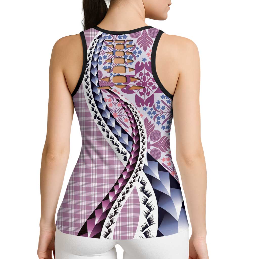 Aloha Vintage Palaka Floral Hawaiian Quilt Hollow Tank Top Akala Motif - Polynesian Pride