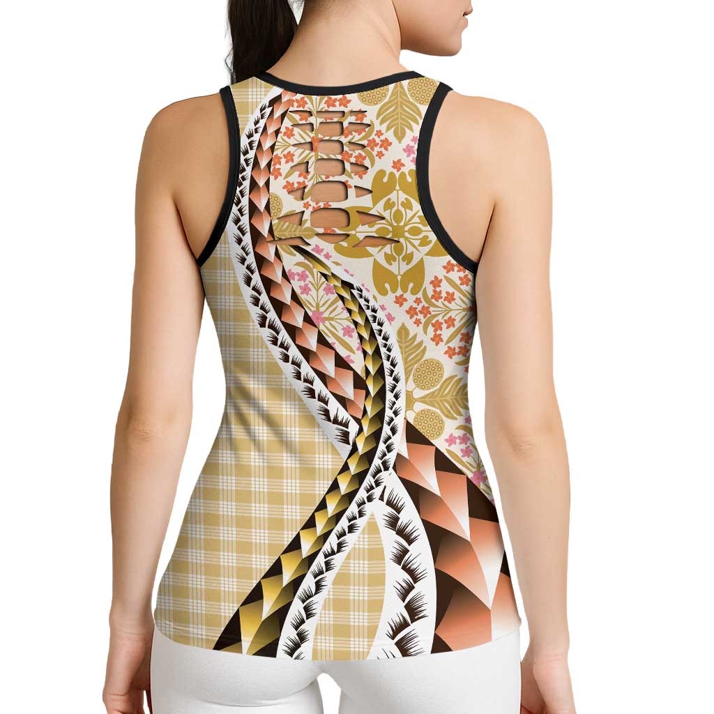 Aloha Vintage Palaka Floral Hawaiian Quilt Hollow Tank Top Melemele Motif - Polynesian Pride