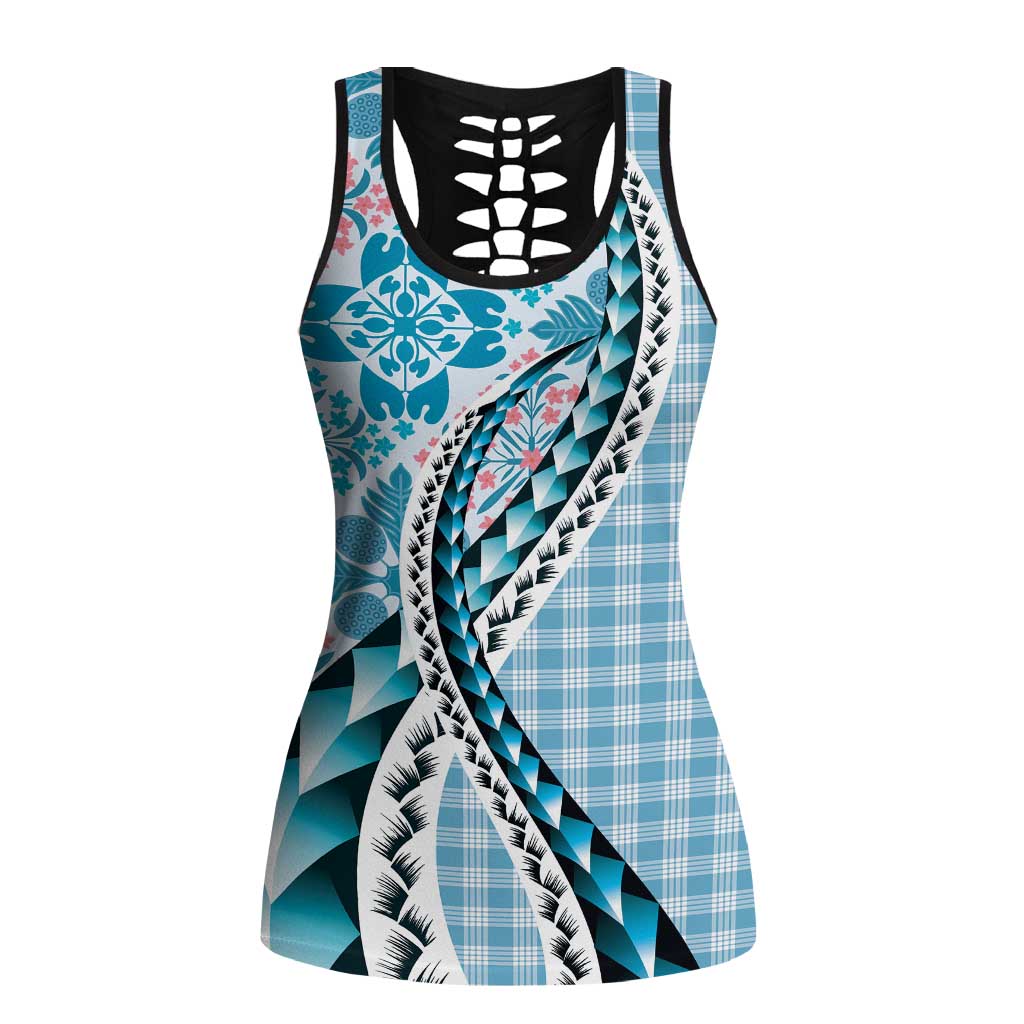 Aloha Vintage Palaka Floral Hawaiian Quilt Hollow Tank Top Uliuli Motif - Polynesian Pride