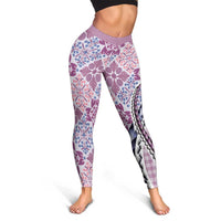 Aloha Vintage Palaka Floral Hawaiian Quilt Leggings Akala Motif - Polynesian Pride