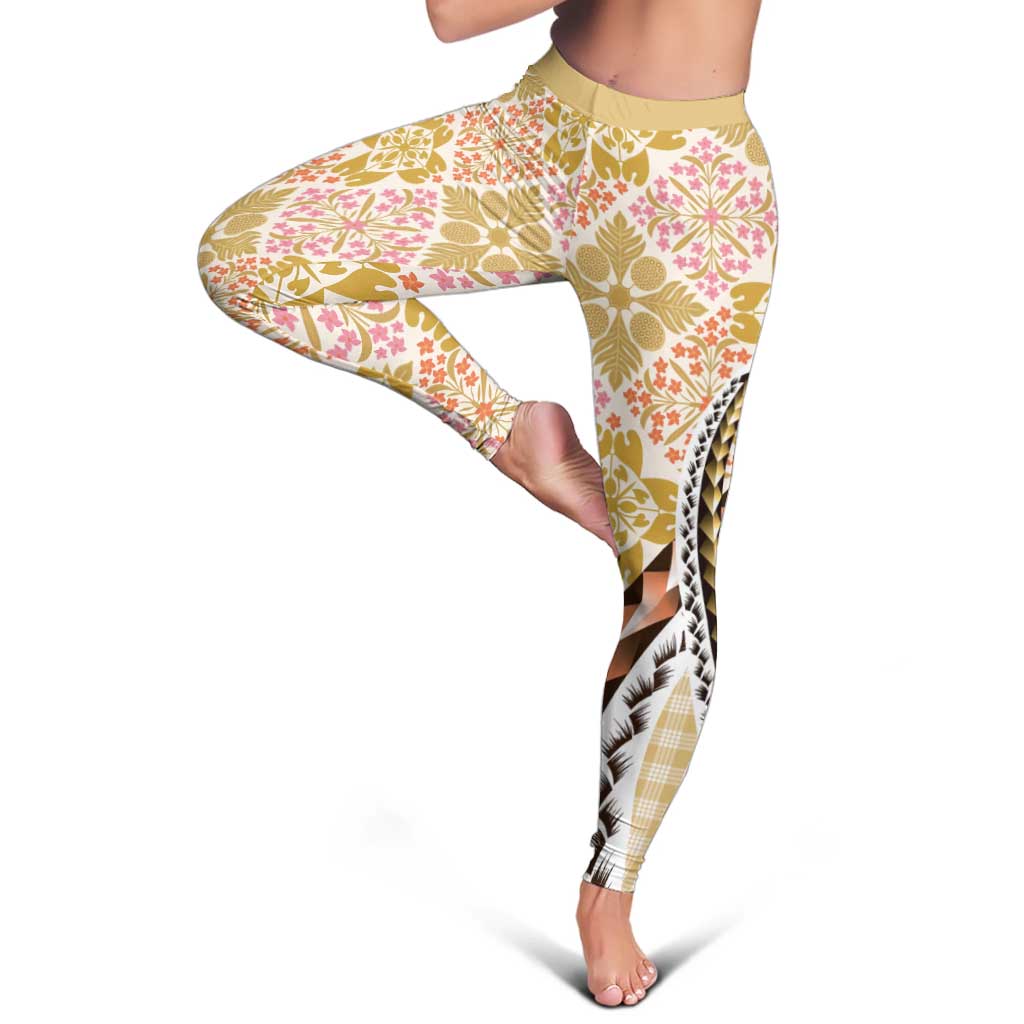 Aloha Vintage Palaka Floral Hawaiian Quilt Leggings Melemele Motif - Polynesian Pride