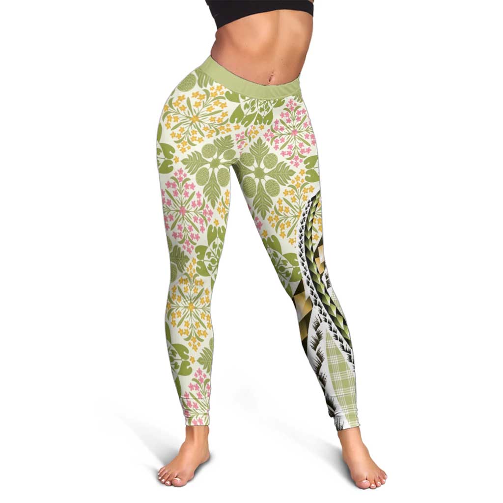 Aloha Vintage Palaka Floral Hawaiian Quilt Leggings Omaomao Motif - Polynesian Pride