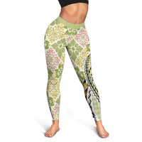 Aloha Vintage Palaka Floral Hawaiian Quilt Leggings Omaomao Motif - Polynesian Pride
