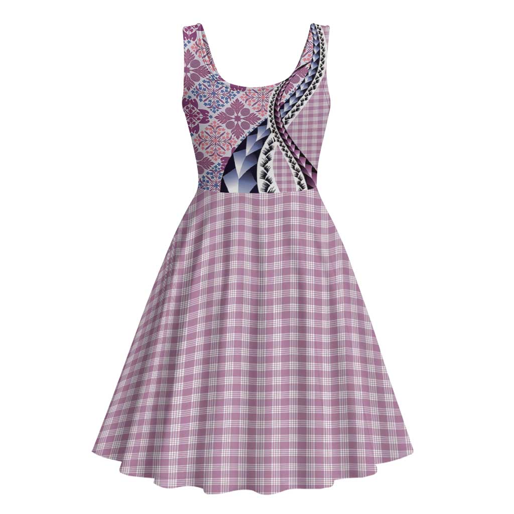 Aloha Vintage Palaka Floral Hawaiian Quilt Midi Dress Akala Motif - Polynesian Pride