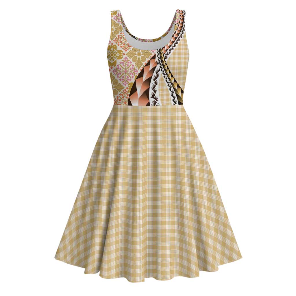 Aloha Vintage Palaka Floral Hawaiian Quilt Midi Dress Melemele Motif - Polynesian Pride