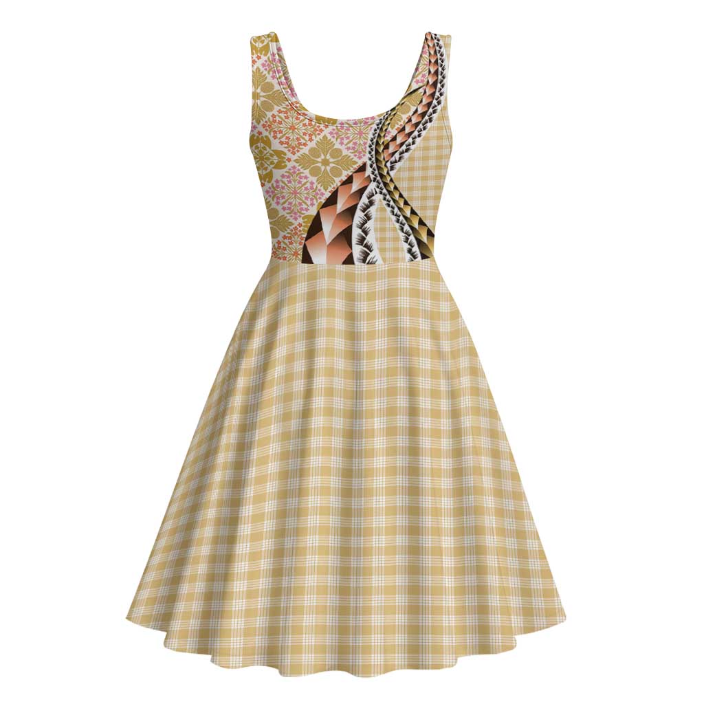 Aloha Vintage Palaka Floral Hawaiian Quilt Midi Dress Melemele Motif - Polynesian Pride