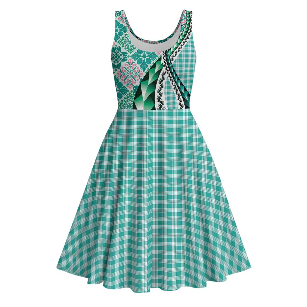 Aloha Vintage Palaka Floral Hawaiian Quilt Midi Dress Polu Motif - Polynesian Pride