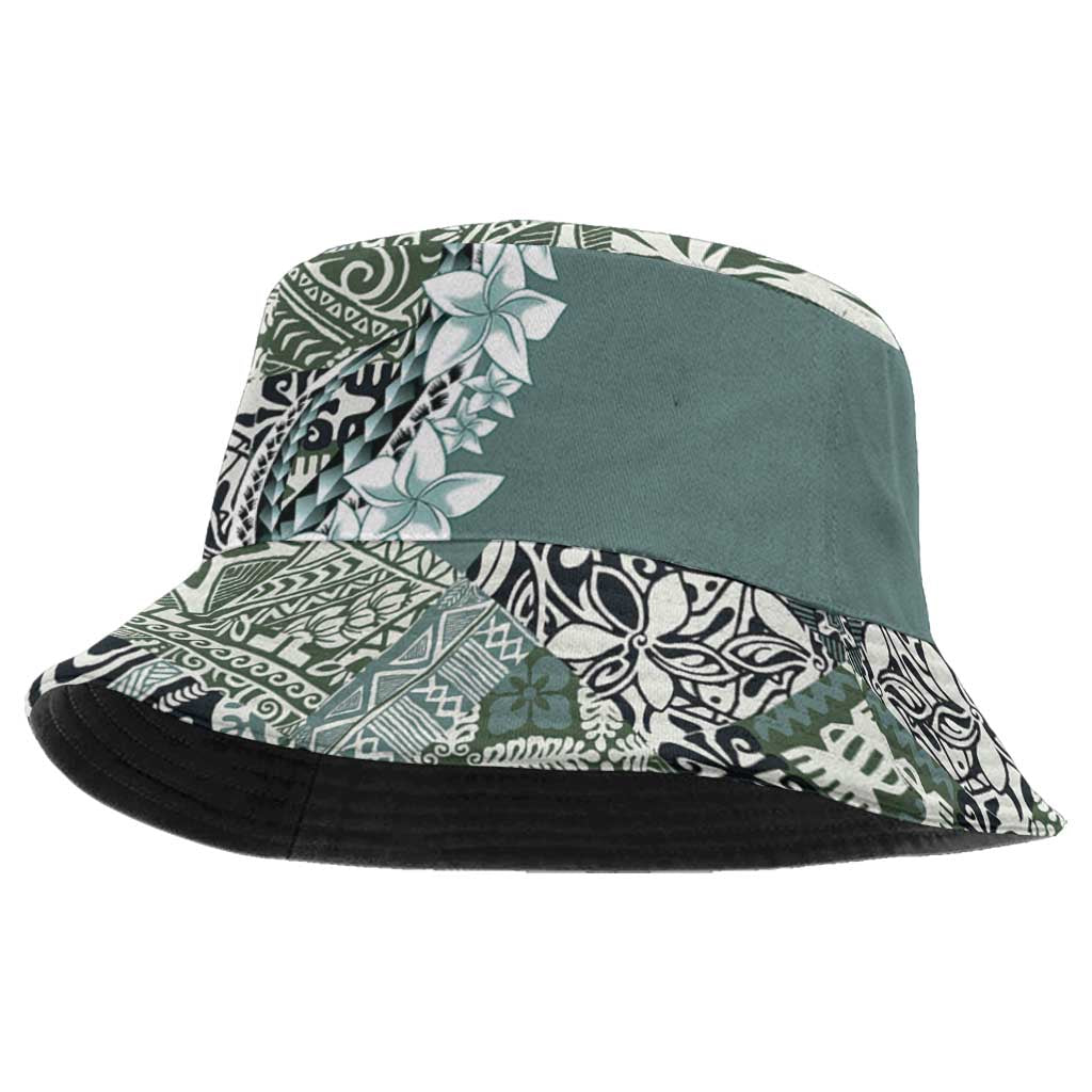 Aloha Vintage Plumeria Hawaiian Tapa Pattern Bucket Hat Dark Turquoise Hawaiian Tapa Pattern - Polynesian Pride