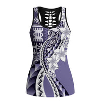 Aloha Vintage Plumeria Hawaiian Tapa Pattern Hollow Tank Top Purple Hawaiian Tapa Pattern - Polynesian Pride