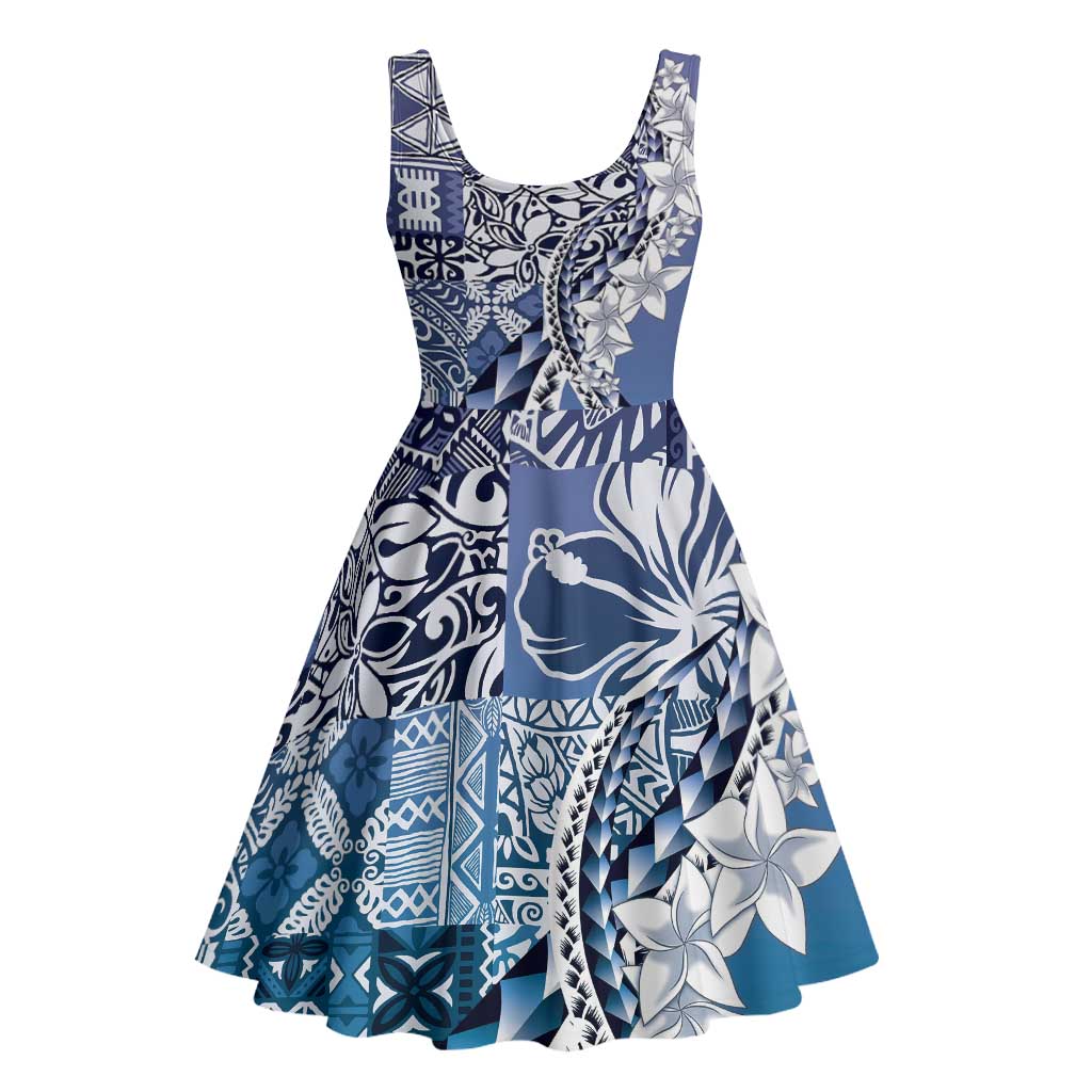 Aloha Vintage Plumeria Hawaiian Tapa Pattern Midi Dress Blue Hawaiian Tapa Pattern - Polynesian Pride