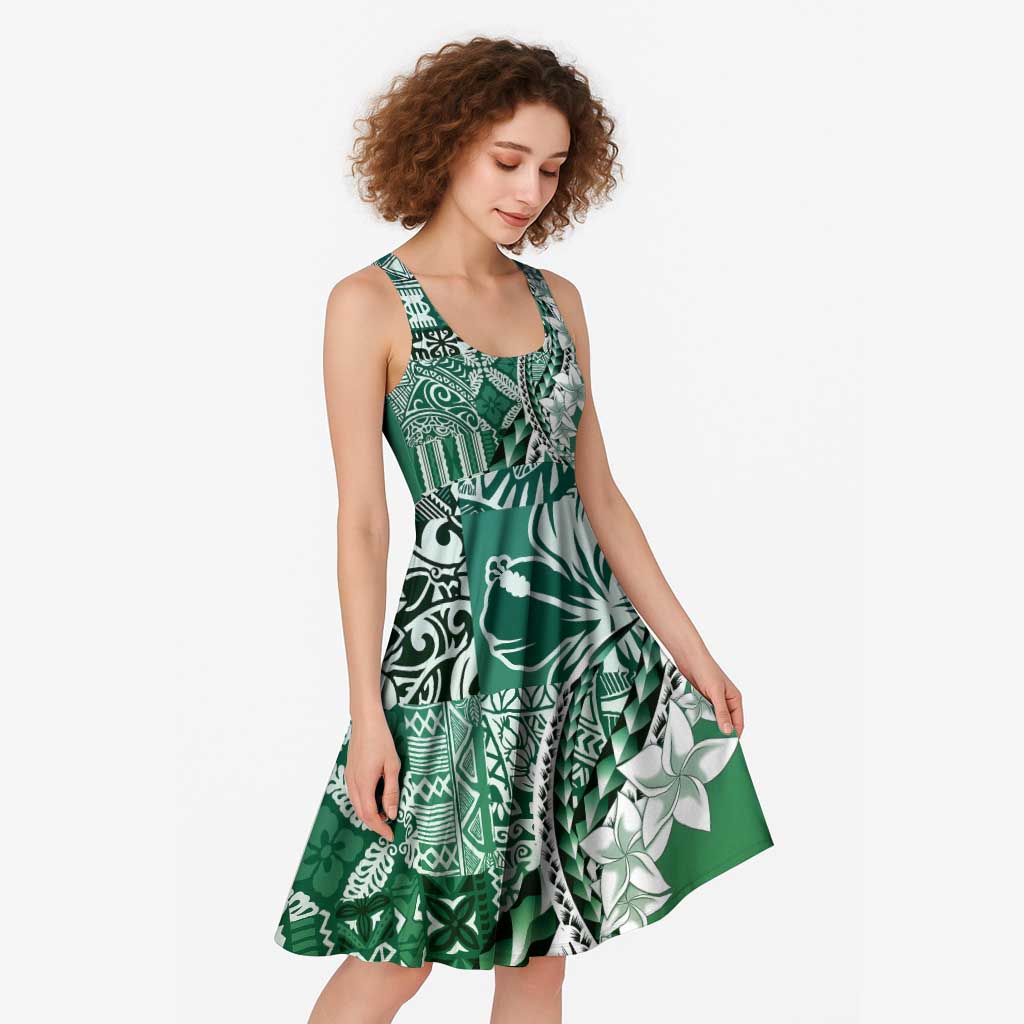 Aloha Vintage Plumeria Hawaiian Tapa Pattern Midi Dress Green Hawaiian Tapa Pattern - Polynesian Pride
