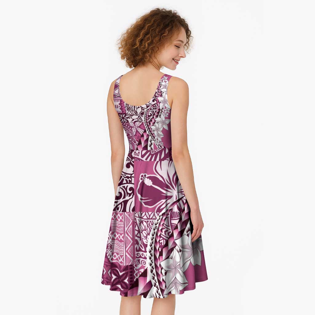 Aloha Vintage Plumeria Hawaiian Tapa Pattern Midi Dress Pink Hawaiian Tapa Pattern - Polynesian Pride