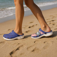 American Samoa Clogs Shoes Tribal Tattoo with Eagle Blue-Red LT03 - Polynesian Pride