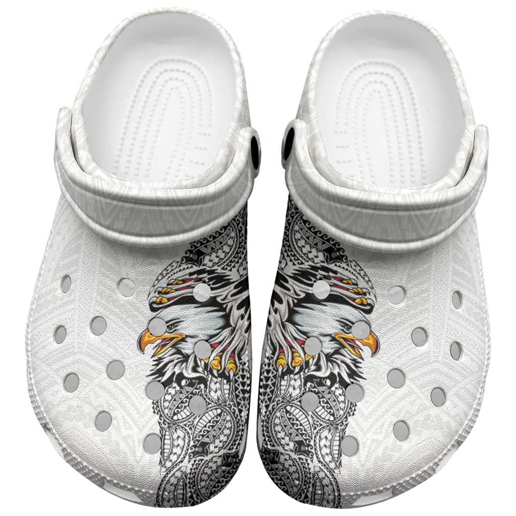 American Samoa Clogs Shoes Tribal Tattoo with Eagle White LT03 White - Polynesian Pride