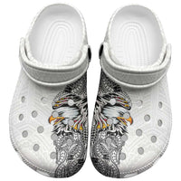 American Samoa Clogs Shoes Tribal Tattoo with Eagle White LT03 White - Polynesian Pride