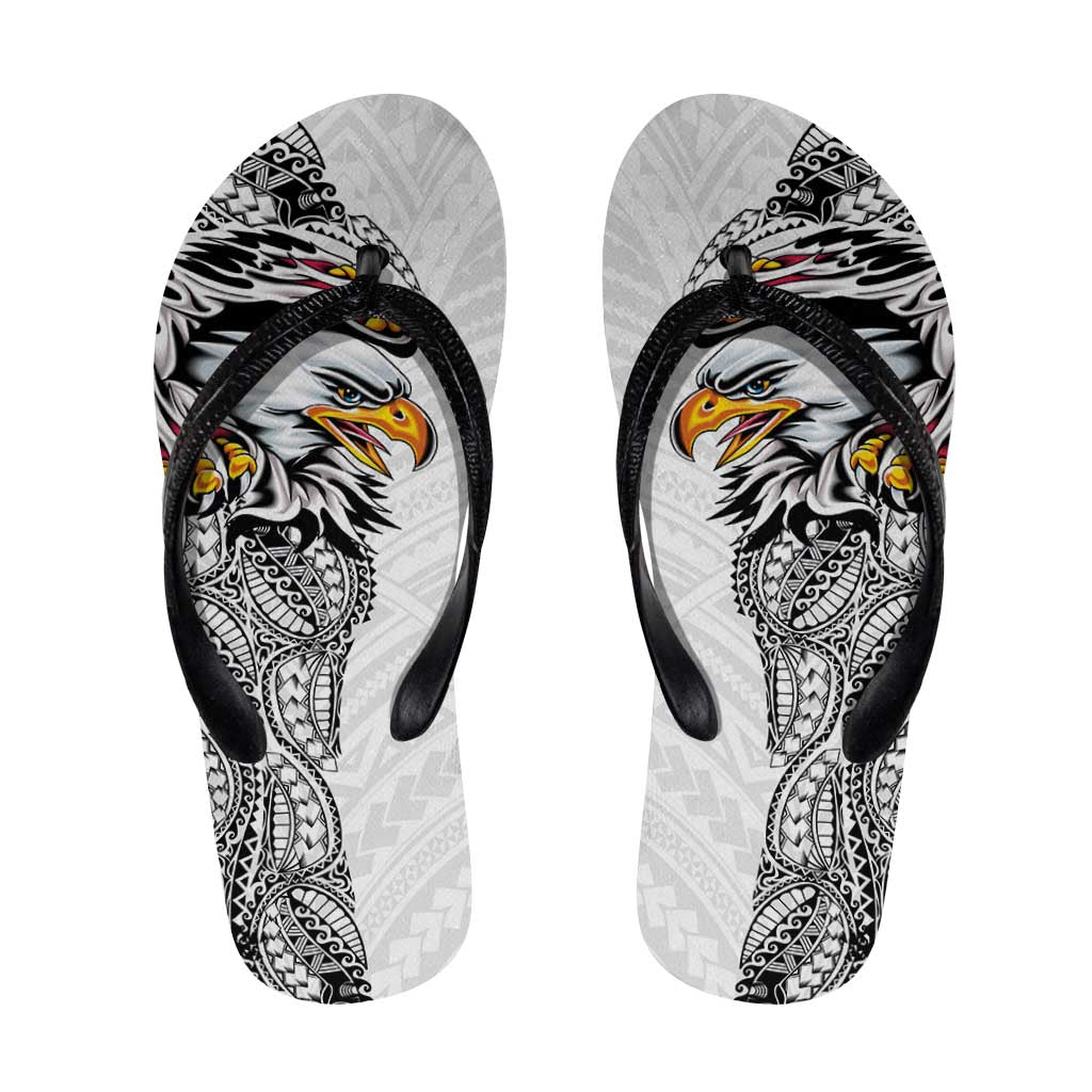 American Samoa Flip Flops Tribal Tattoo with Eagle White