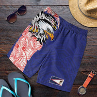 American Samoa Shorts for Men Tribal Tattoo with Eagle Blue-Red LT03 Blue - Polynesian Pride