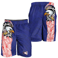 American Samoa Shorts for Men Tribal Tattoo with Eagle Blue-Red LT03 - Polynesian Pride