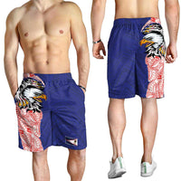 American Samoa Shorts for Men Tribal Tattoo with Eagle Blue-Red LT03 - Polynesian Pride