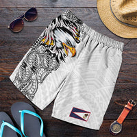 American Samoa Shorts for Men Tribal Tattoo with Eagle White LT03 White - Polynesian Pride