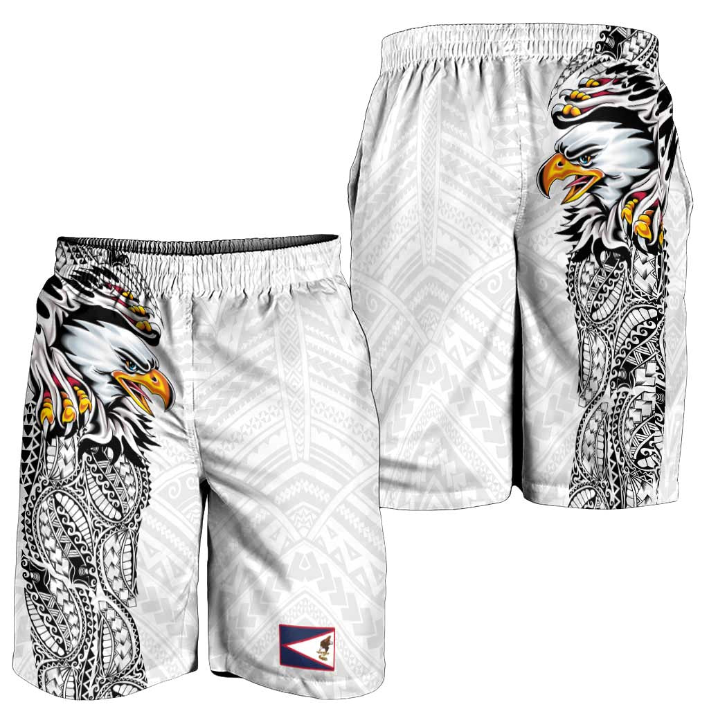 American Samoa Shorts for Men Tribal Tattoo with Eagle White LT03 - Polynesian Pride