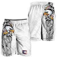 American Samoa Shorts for Men Tribal Tattoo with Eagle White LT03 - Polynesian Pride