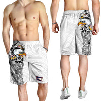 American Samoa Shorts for Men Tribal Tattoo with Eagle White LT03 - Polynesian Pride