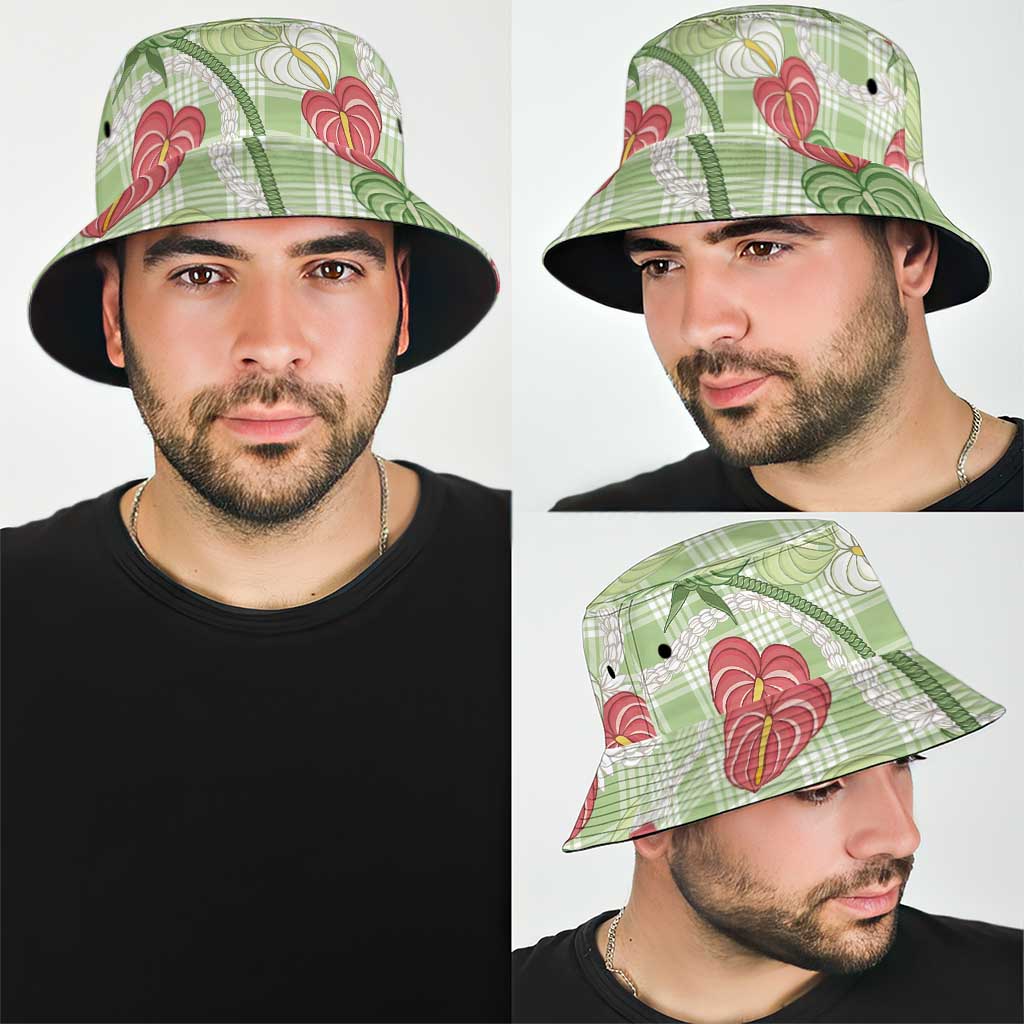 Anthurium Pikake Ti Leaf Palaka Bucket Hat Green Version LT01 - Polynesian Pride