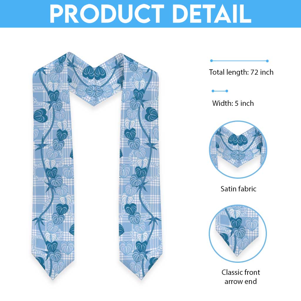Anthurium Pikake Ti Leaf Palaka Graduation Stole Blue Version LT01 - Polynesian Pride