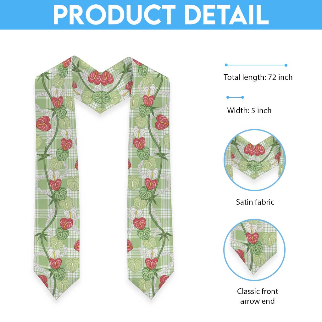 Anthurium Pikake Ti Leaf Palaka Graduation Stole Green Version LT01 - Polynesian Pride