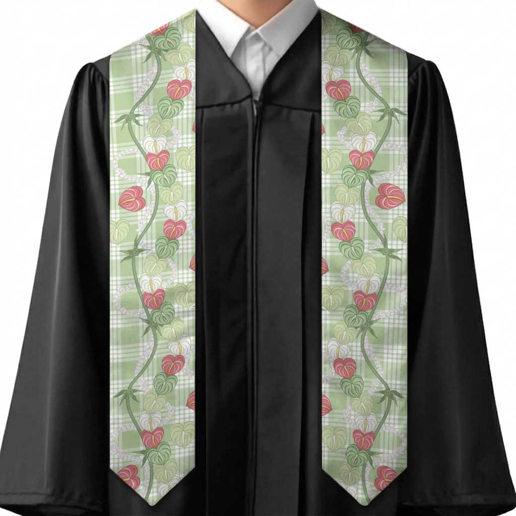 Anthurium Pikake Ti Leaf Palaka Graduation Stole Green Version LT01 - Polynesian Pride