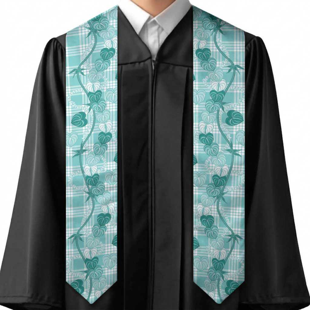 Anthurium Pikake Ti Leaf Palaka Graduation Stole Turquoise Version LT01 - Polynesian Pride