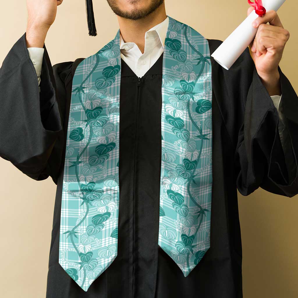 Anthurium Pikake Ti Leaf Palaka Graduation Stole Turquoise Version LT01 - Polynesian Pride