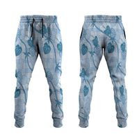 Anthurium Pikake Ti Leaf Palaka Jogger Pants Blue Version LT01 Blue - Polynesian Pride