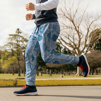 Anthurium Pikake Ti Leaf Palaka Jogger Pants Blue Version LT01 - Polynesian Pride