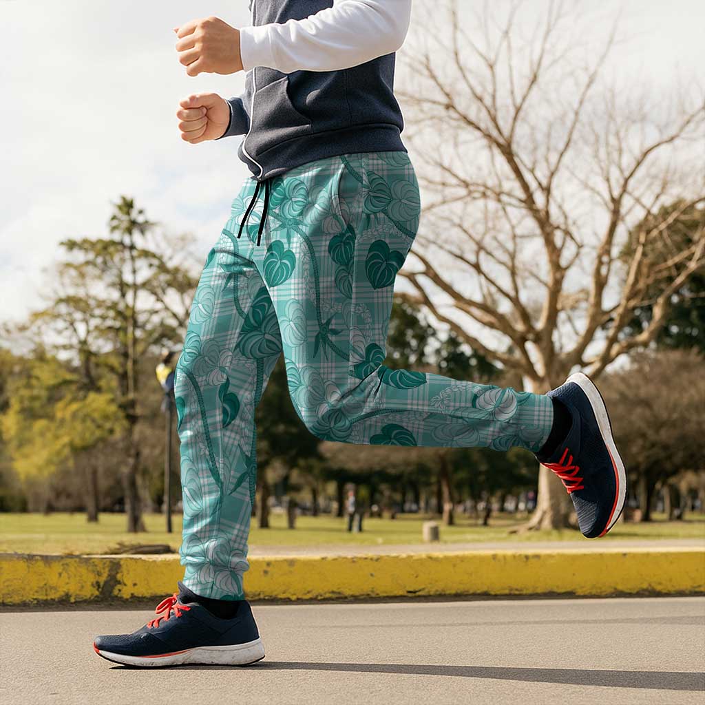 Anthurium Pikake Ti Leaf Palaka Jogger Pants Turquoise Version LT01 - Polynesian Pride